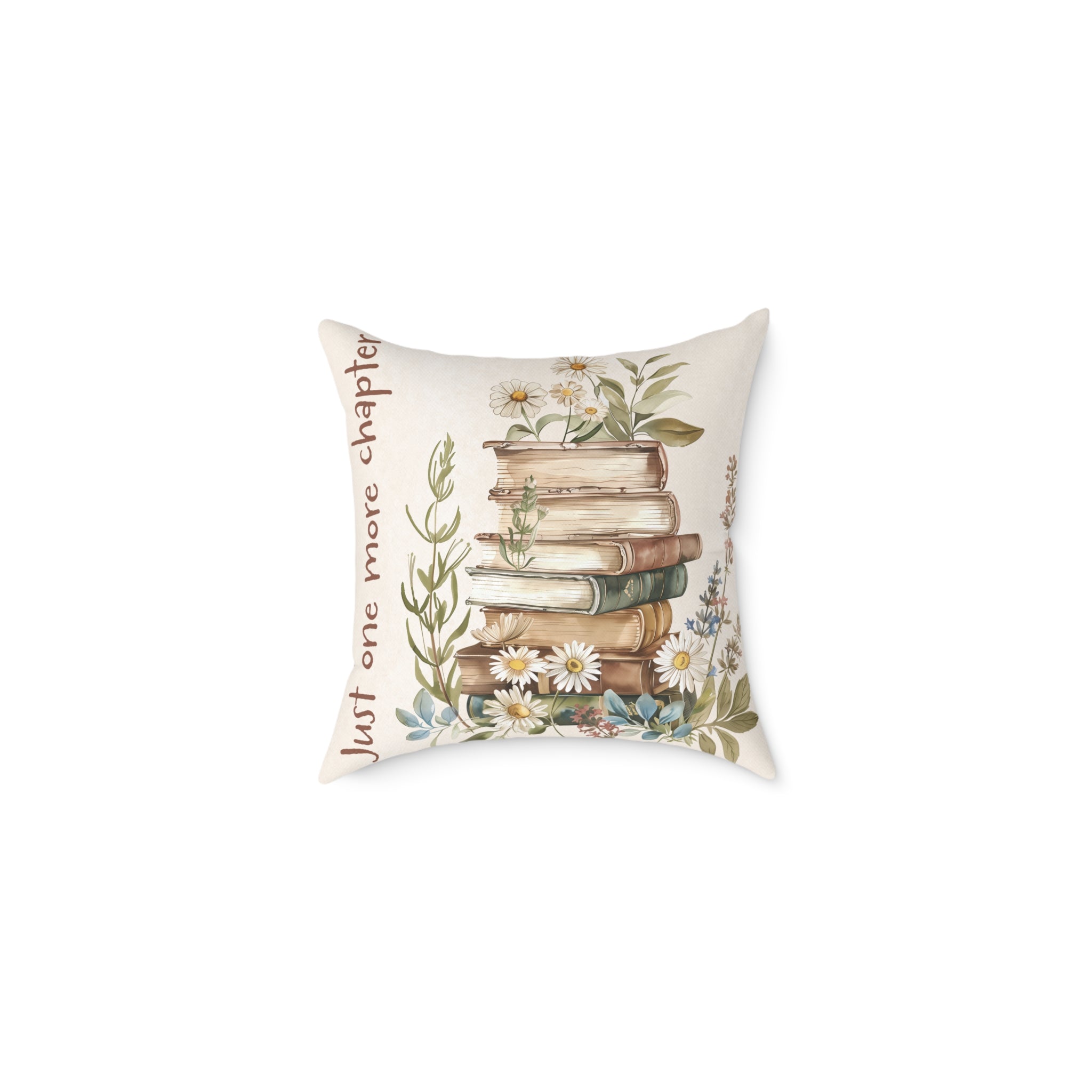 Stacked Vintage Books Pillow — "Just One More Chapter" Decorative Throw Pillow for Book Lovers