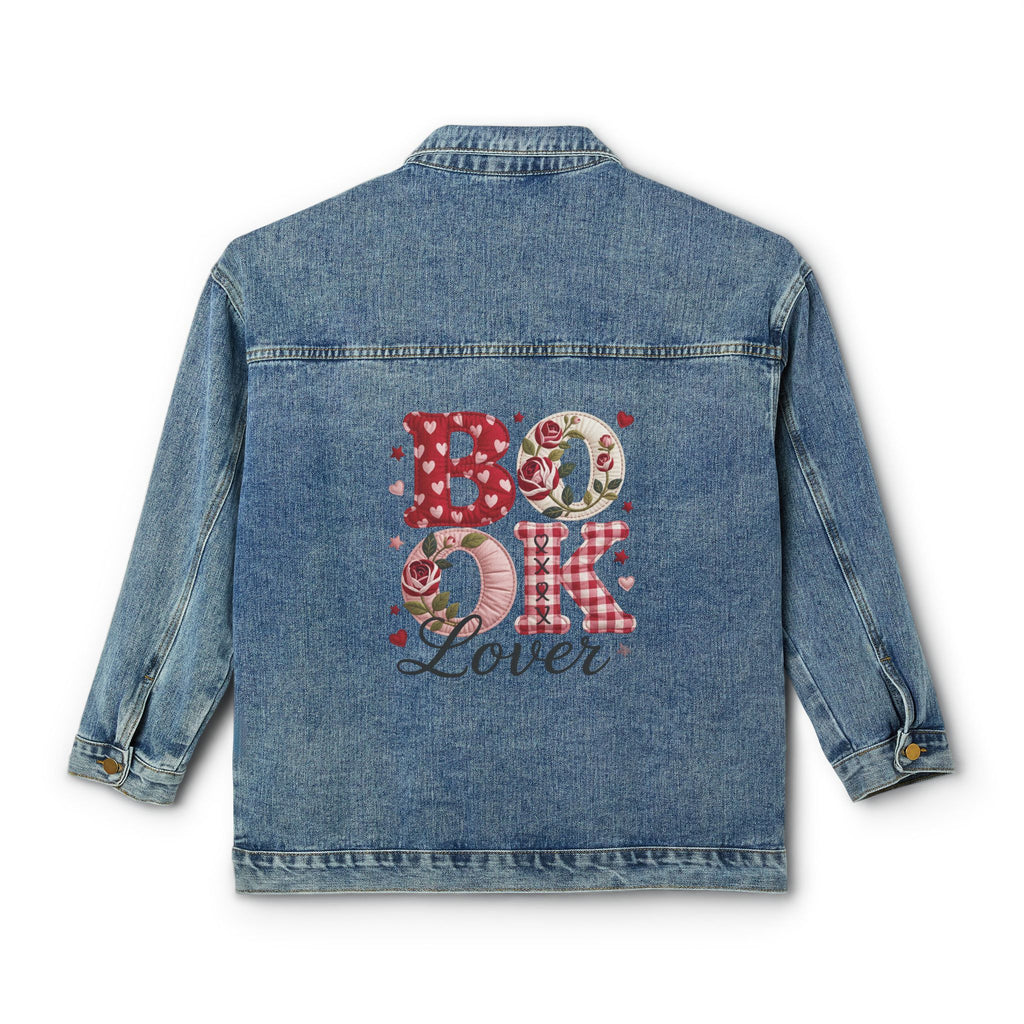 Denim Jacket — 'Book Lover' Floral Patch Back Graphic, Women's Casual Reading Jacket