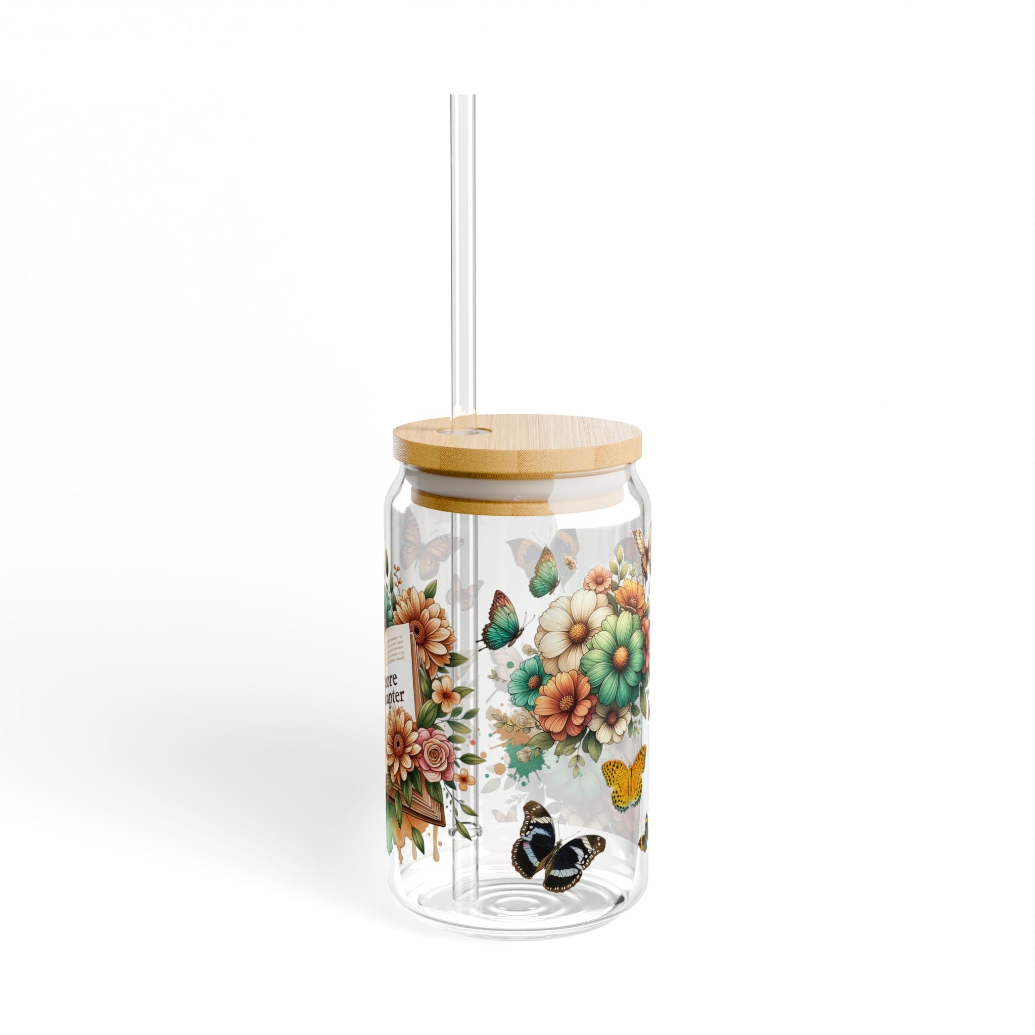 Book Lover Sipper Glass — 16oz Tumbler with “Just One More Chapter” Floral Design