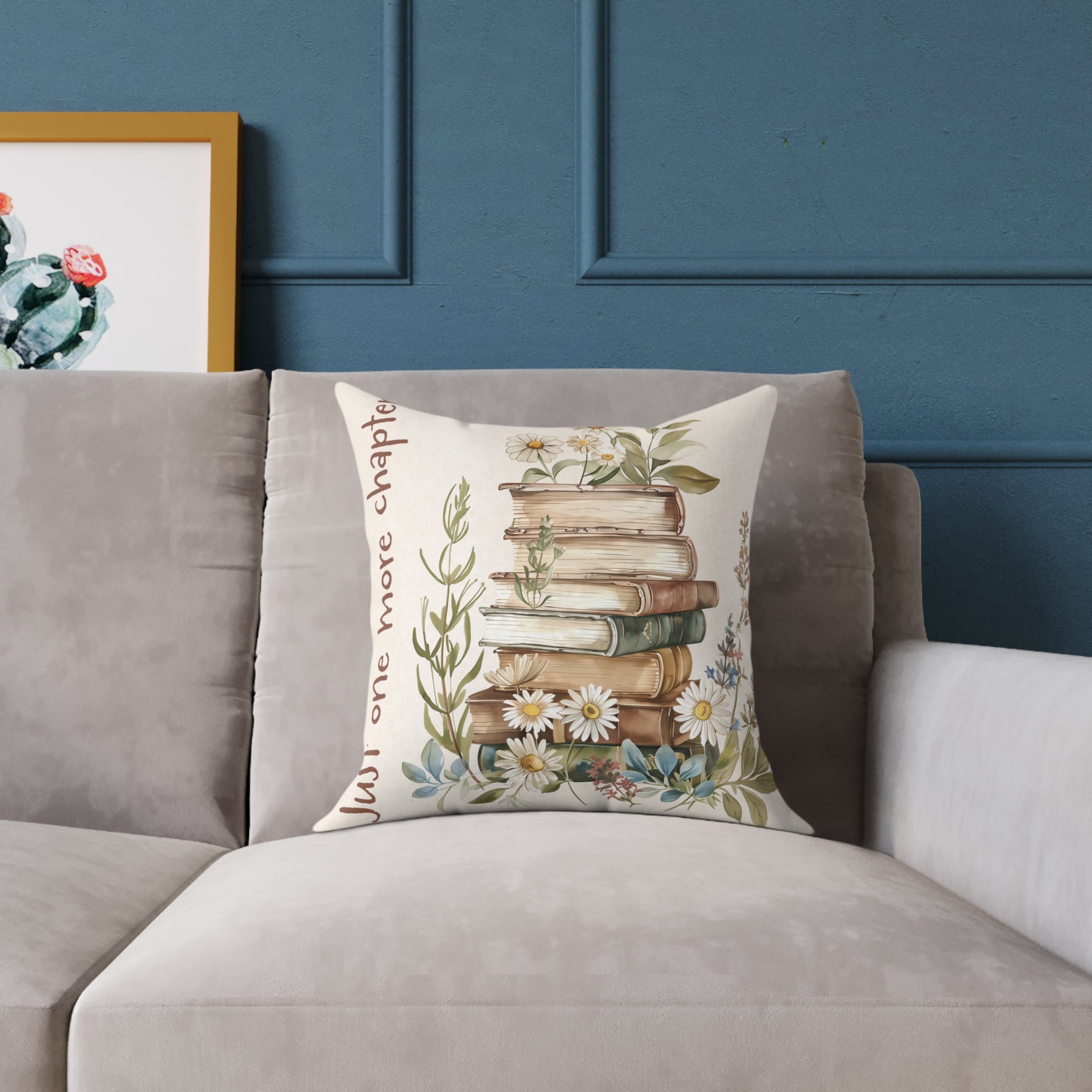 Stacked Vintage Books Pillow — "Just One More Chapter" Decorative Throw Pillow for Book Lovers