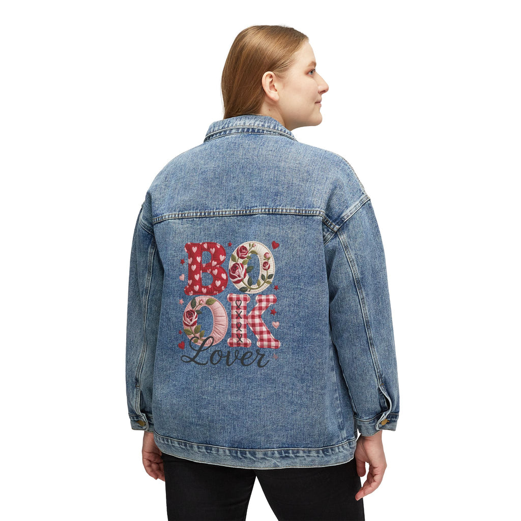 Denim Jacket — 'Book Lover' Floral Patch Back Graphic, Women's Casual Reading Jacket
