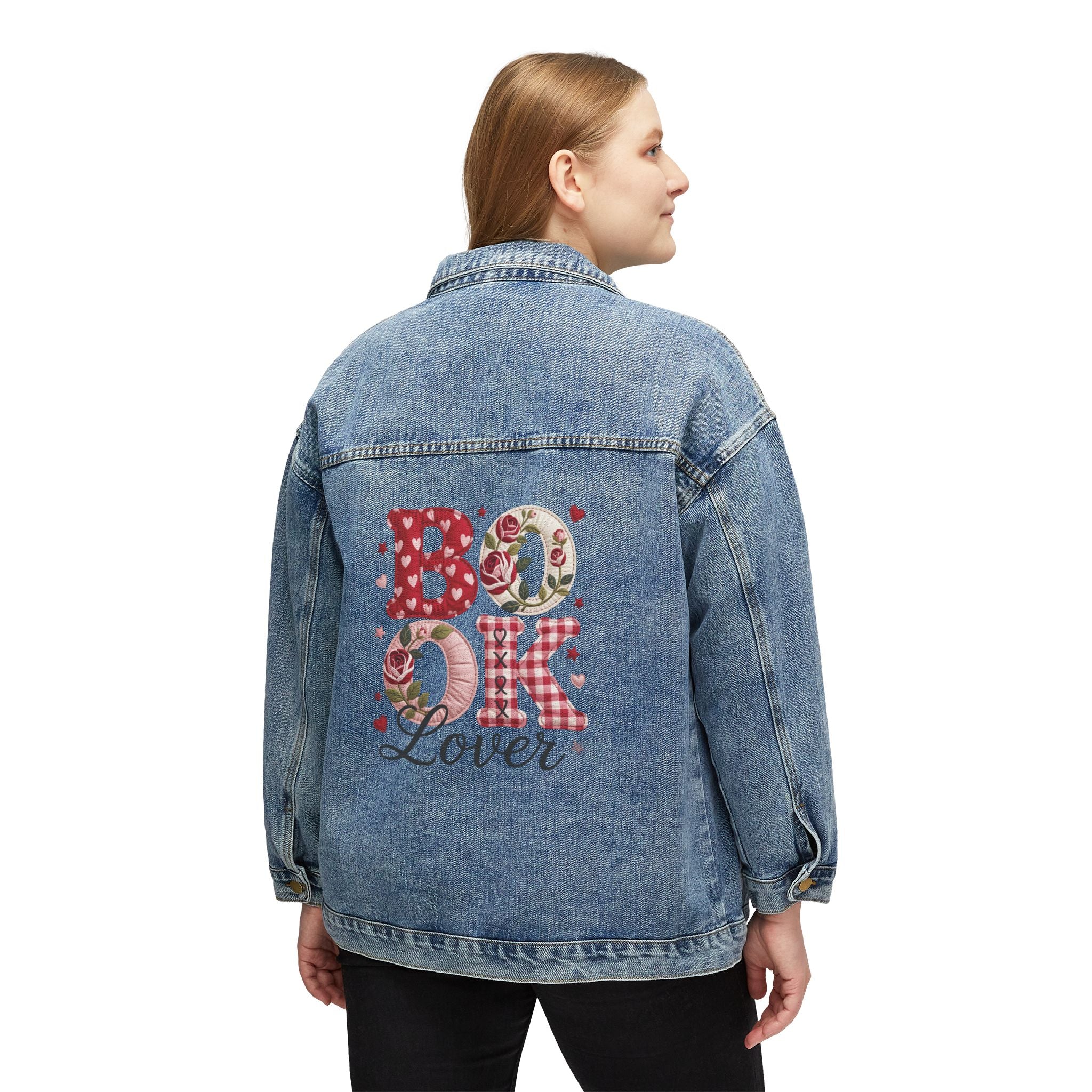 Denim Jacket — 'Book Lover' Floral Patch Back Graphic, Women's Casual Reading Jacket